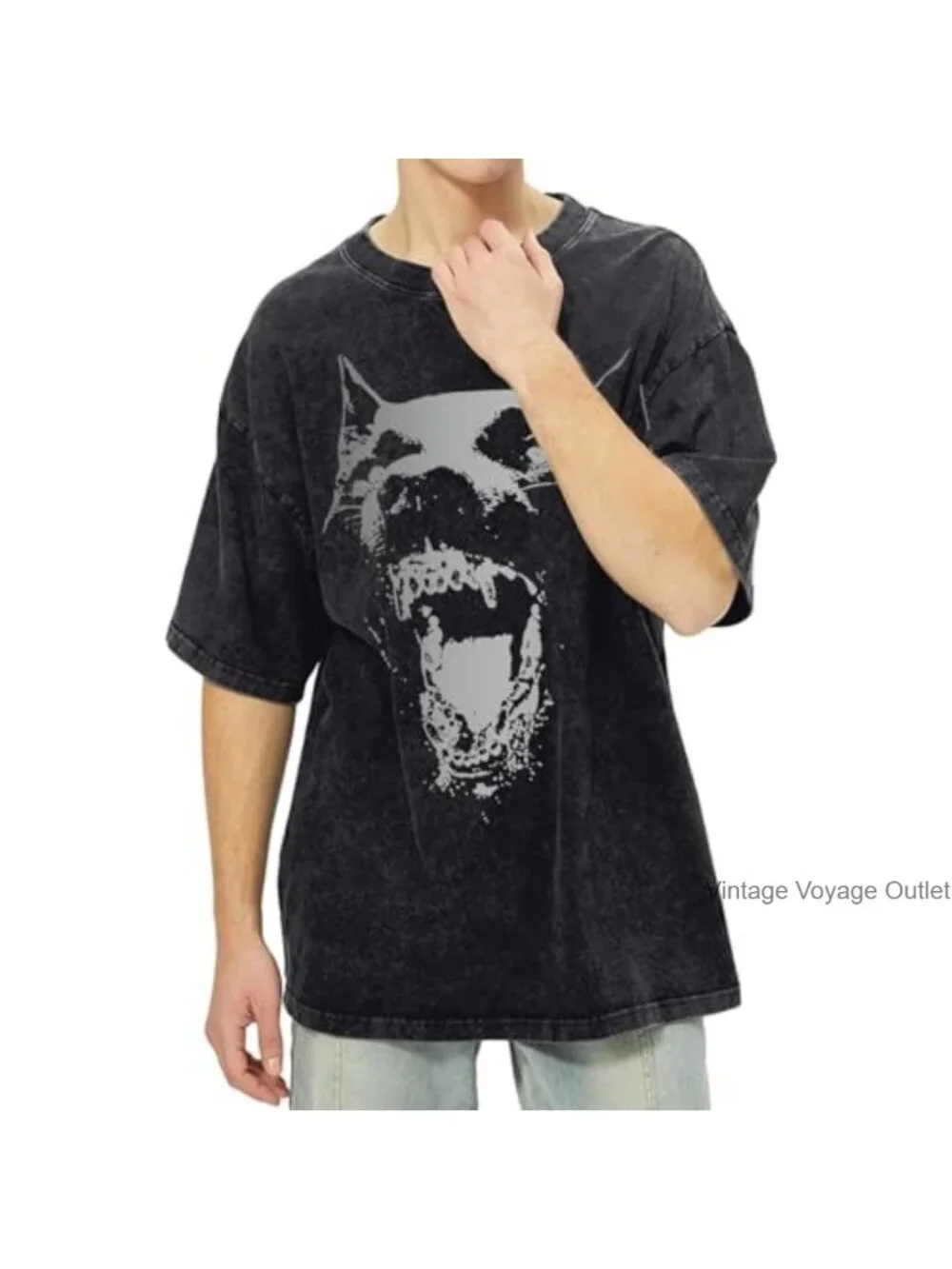 Oversized Graphic T-Shirt Men's Vintage Acid Wash Y2K Streetwear Cotton Tee